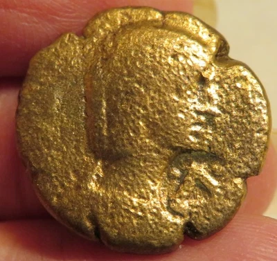 Vintage US Unknown Gold Tone Damage Coin Railroad Melt Round Collector Piece Odd - Image 1 of 4