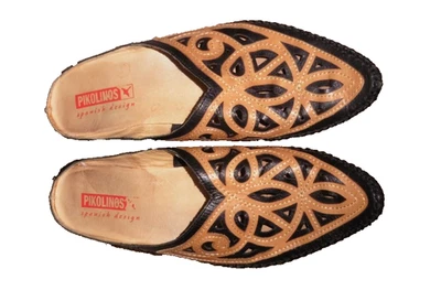 PIKOLINOS SLIP ON BROWN/BLACK LEATHER 1 1/2 INCH HEEL POINTED TOE - Image 1 of 4