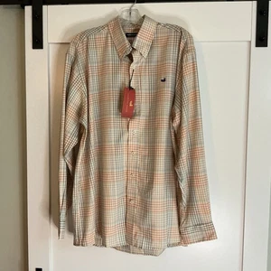 New Southern Marsh Mens Edgefield Windowpane Dress Shirt Large Burnt Taupe Sage - Picture 1 of 4