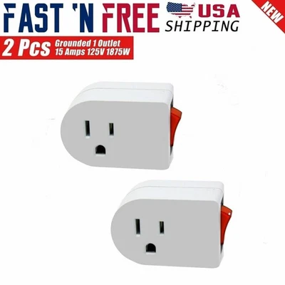 2 Pcs 3 Prong Grounded AC Power Wall Tap 1 Outlet w/ ON / OFF Switch Button - Image 1 of 4