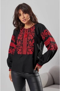 Black Red Ukrainian Vyshyvanka Embroidered women blouse woman shirt Embroidery - Picture 1 of 12