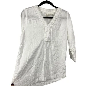 Joie Linen Top Women Size Small White Long Sleeve V Neck Pullover Beach - Picture 1 of 8