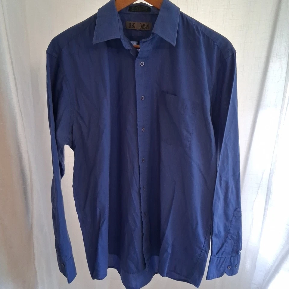 Camisa de vestir Oleg Cassini abotonada para hombre boda oficina talla 34/35 Foto 1 de 4