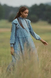 Anthropologie Bl^nk Laura mehrstufiges Rüschen Maxi Prärie Kleid Medium Umstandsmode LS - Bild 1 von 4