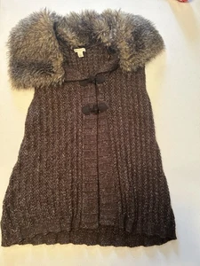 Cato Womens Brown Knit Removable Faux Fur Collar Vest Cardigan Sz L Quite Luxury - Picture 1 of 9