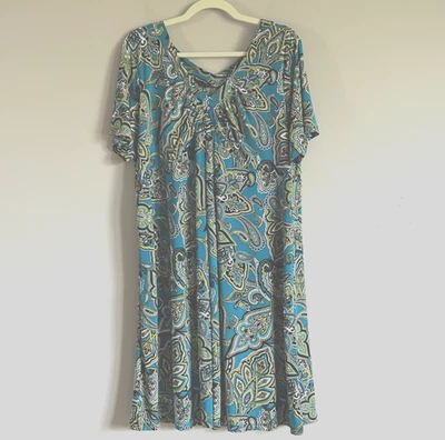 Vestido Estampado Paisley Manga Acampanada Y2K Talla 1X Babydoll Oficina Elástico Boho Foto 1 de 4