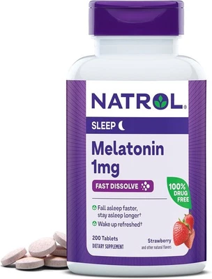 Natrol Fast Dissolve Melatonina 1 mg - Suplementos para un sueño reparador - Suministro para 200 días Foto 1 de 4