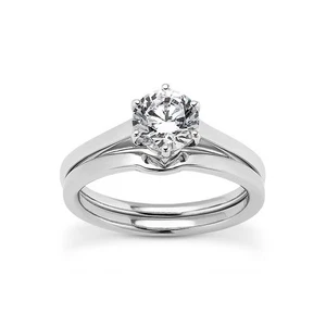 3/4ct E VS2 Round Cut Natural Certified Diamond 14k Gold Ring with Matching Band - Picture 1 of 3