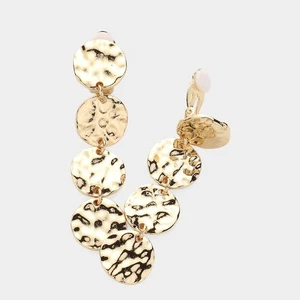 Clip on 2 1/2" hammered gold multi circle dangle earrings - Picture 1 of 4