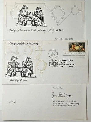 1972 Pharmacy FDC 1473 Matching GEIGY PHARMACEUTICAL Letter & Cache to Hospital - Image 1 of 4