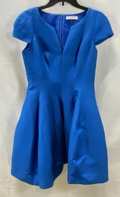 Halston Heritage Women's Blue Cap Sleeve V-Neck Sheath Cocktail Dress Size 6 - Image 1 of 4