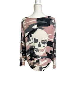 Skull Cashmere Women’s Small Lucy Camo Skull Print Sweater Gray/Pink/Black EUC - Picture 1 of 9