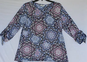 Camicia Croft & Barrow donna media nera floreale medaglione tunica top stampa boho - Foto 1 di 7