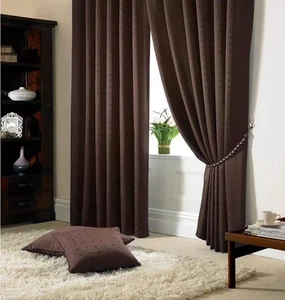Madison Curtains fully lined Includes Tie Backs Chocolate dobby jacquard pattern - Picture 1 of 2