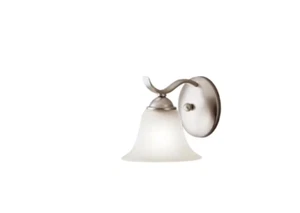 KICHLER Dover 1-Light Brushed Nickel Bathroom Sconce w/ Etched Seedy Glass Shade - Picture 1 of 3