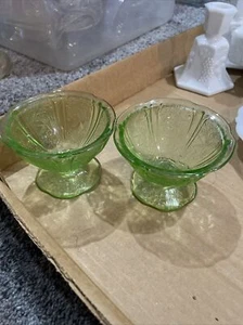 Vtg Set Of 2 Jeannette Cherry Blossom Sherbet Green Depression Glass 1930-1939 - Picture 1 of 6