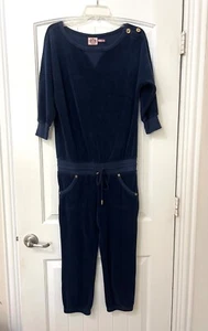 Vintage Y2K Juicy Couture Navy Blue Terry Cloth Jumpsuit Small - Picture 1 of 5
