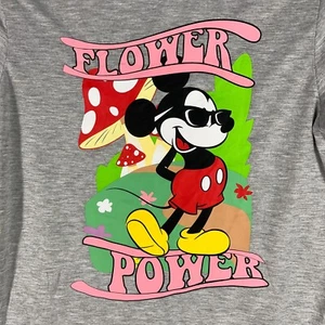 Mickey Mouse Shirt Girls Large Oversized Short-sleeve Disney Flower Power Tee  - Picture 1 of 9