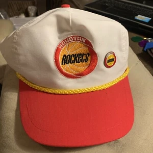 Vintage White Red Houston Rockets NBA Cap Hat- Black Red Logo With Matching Pin - Picture 1 of 5