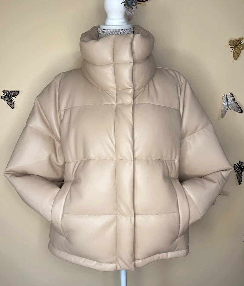 С RP $199 ☀️ New Abercrombie Faux Vegan Leather Coat Jacket Puffer XL Beige - Image 1 of 4