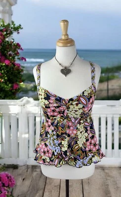 Traje de baño con volantes y flores Tankini Top Playa Traje de baño Boho Hippie Verano Talla 10 Foto 1 de 4