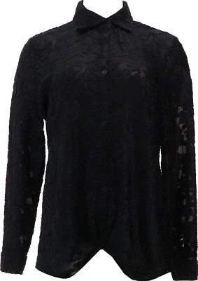 DG2 by Diane Gilman Burnout Velvet Twist Hem Tunic BLACK L NEW (434) - Image 1 of 4