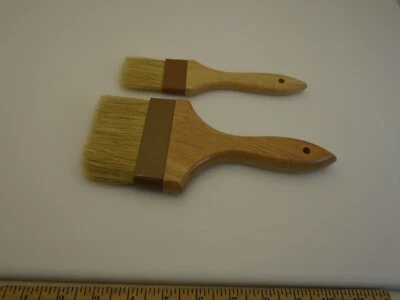 Set (2) Pro BBQ & Pastry Brushes Natural Boar Bristle Plastic Ferule 2" & 4" - Image 1 of 4