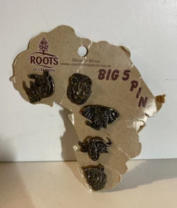 Roots of Creation 5 Africa Lapel Pins 3/4” Rhinoceros/ Lion/Elephant/Ox/Leopard - Picture 1 of 4