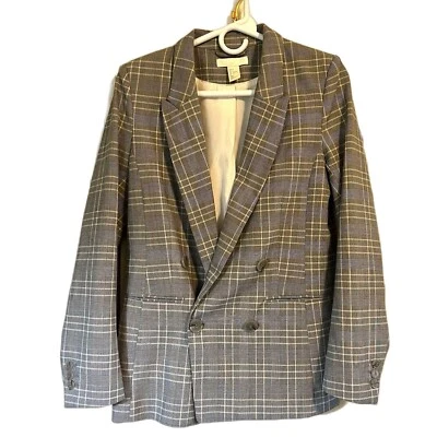 H&M серый персиковый клетчатый блейзер размер 4 женская двубортная рабочая куртка - Изображение 1 из 4