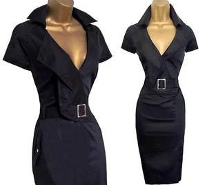 KAREN MILLEN ✩ CLASSIC BLACK SAFARI UTILITY TRENCH SHIRT PENCIL DRESS ✩ UK 12 - Picture 1 of 8