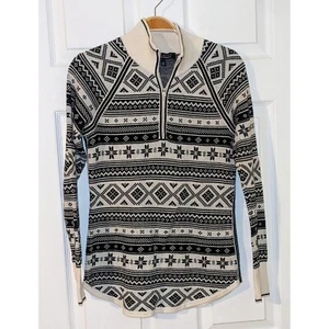 Suéter Talbots ThermaWarmth Fair Isle Cuarto Cremallera Negro Blanco XS - Imagen 1 de 8
