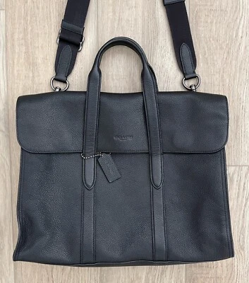 Maletín Coach 58097 Metropolitan Portfolio, cuero granulado, negro, ¡HERMOSO! Foto 1 de 4