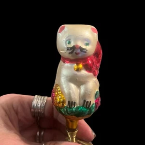 Gattino ornamento clip-on gatto in vetro soffiato vintage 4" fiocco rosso - Foto 1 di 9