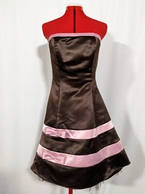 Платье для официальных приемов Jessica McClintock Gunne Sax винтажное коричневое розовое галстук-бабочка атласное США 8 - Изображение 1 из 4