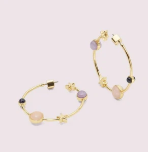 NWT Kate Spade Hoops Stars Semiprescious Stones On The Rocks Gold Tone Pink $78 - Picture 1 of 10
