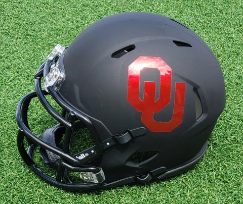 OKLAHOMA SOONERS BLACK MATTE METALLIC LOGO FOOTBALL MINI HELMET +VISOR OPTION Cover