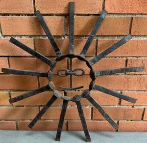 Vintage Metal Sunburst Face Railroad Tie Sculpture Modern Brutalist Abstract 70s - Picture 1 of 10