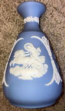 Vintage Wedgwood Blue Jasperware Bud Vase White Cameo - 5” Tall