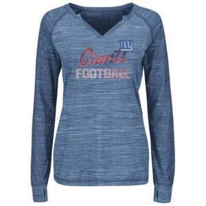New York Giants t shirt $48 women Majestic Lead Play v-neck long sleeve NWT - Picture 1 of 7