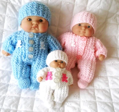 CREATIVE DOLLS DESIGNS Dolls Clothes Knitting Pattern 5 to 8 inch tall Berenguer Romper Suit Hat Boots