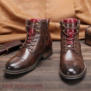 Botas al tobillo de cuero británicas para hombre botas de trabajo cortas punta redonda botas de trabajo de caña alta - Imagen 1 de 28