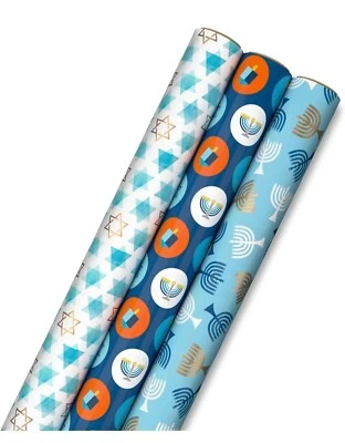 Hallmark Tree of Life Hanukkah Wrapping Paper with Cutlines on Reverse - 3 Rolls - Image 1 of 2