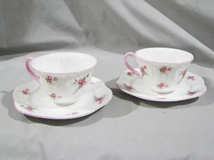 2 SHELLEY BRIDAL ROSE, OLEANDER CUPS & SAUCERS - Picture 1 of 6