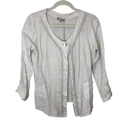New Italian Linen Jacket Women Sz L Lagenlook Career Capsule Neutral Timeless - Image 1 of 4