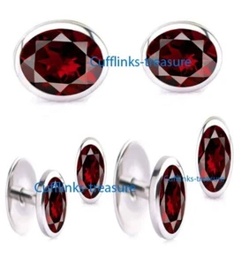 Natural Garnet Gemstones 925 Sterling Silver Tuxedo Buttons & Cufflinks set #93 - Picture 1 of 6