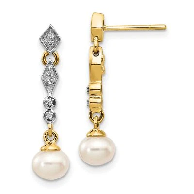 14k Yellow Gold 5-6mm Freshwater Pearl and Diamond Earrings - Image 1 of 4