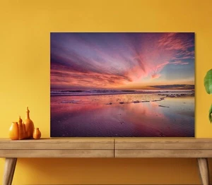 Sunset With Red & Pink Sky in Sea 5mm thick Plastic Poster Ready to Hang 60x45cm - Picture 1 of 3