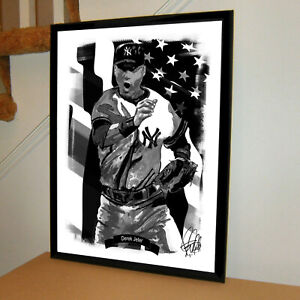 Derek Jeter New York Yankees Baseball Sports Poster Print Wall Art BW 18x24 