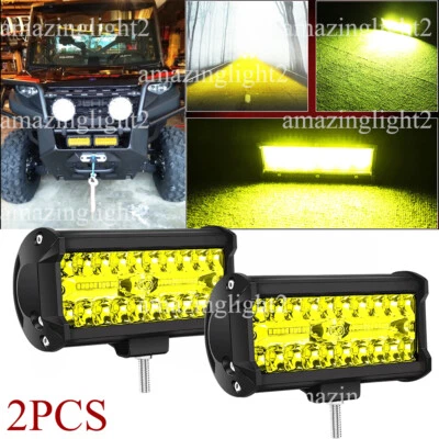 7" Inch Yellow LED Work Light Bar Pods Spot Driving Lamp for Can-am Polaris ATV - Image 1 of 4