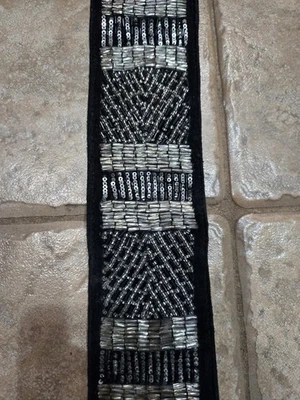 Silver Beaded Black Suede Leather Belt O Ring Adjustable Woman's LG/XL - Image 1 of 4